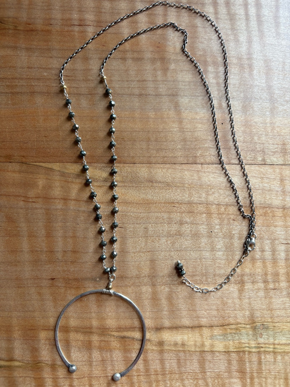 Artisan Sterling Silver & Pyrite Hand Beaded Long Necklace